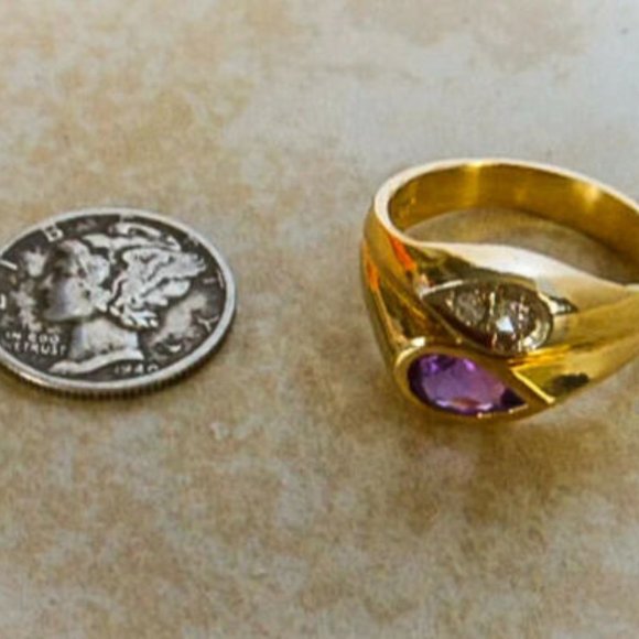 Vintage 14K Gold Sapphire & Diamond Ring Band Statement Cocktail Sz 9 - Picture 8 of 11